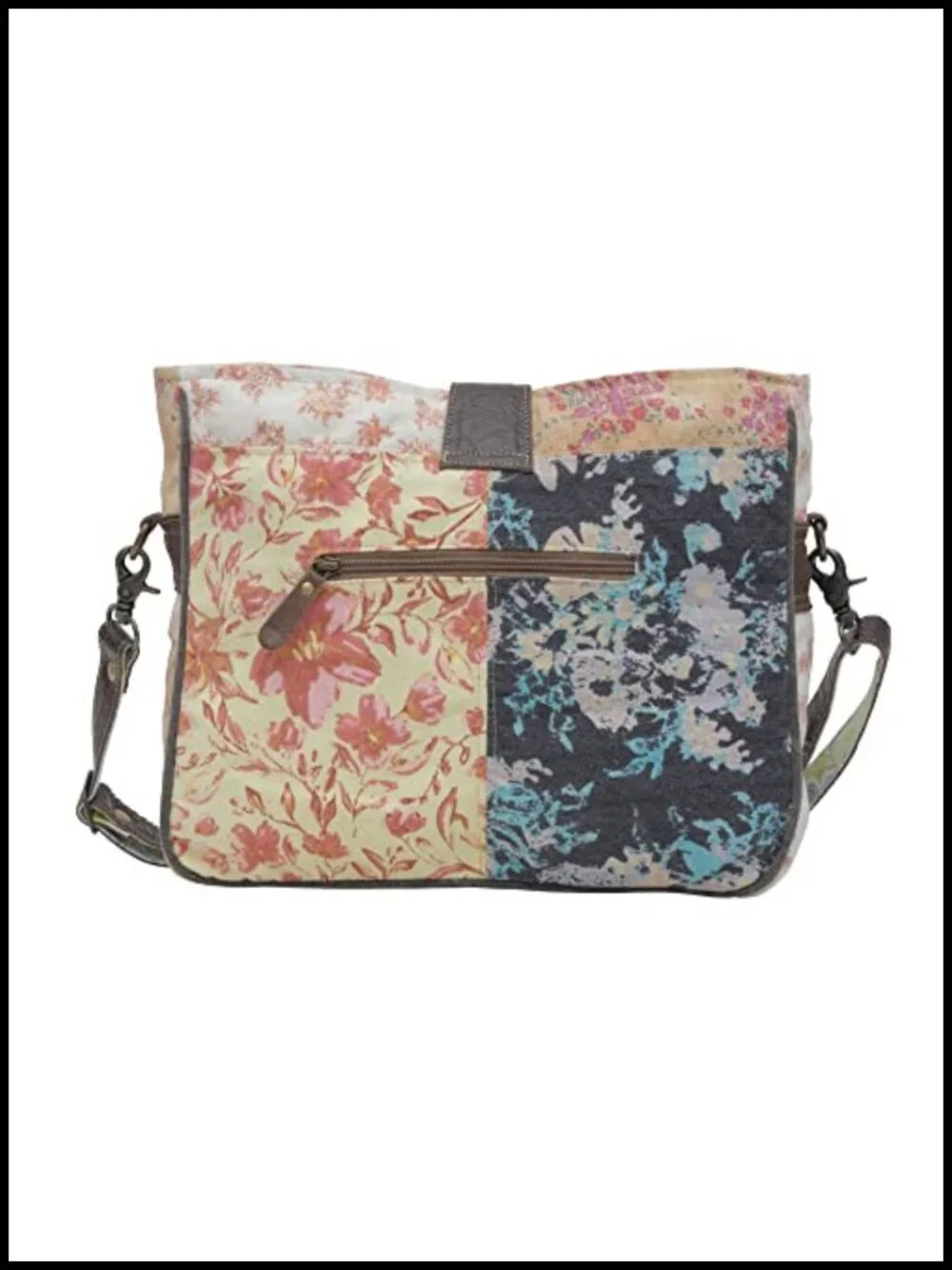 Upcycled Canvas Crossbody Bag with Leather Shoulder Strap